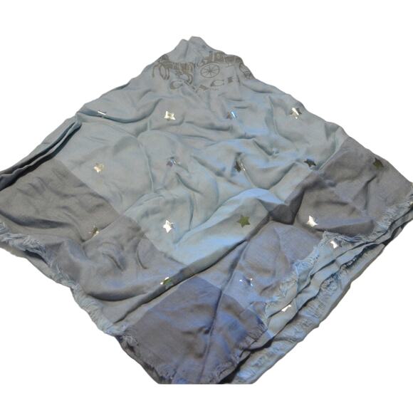 COACH Ladies Pale Blue & Silver Foil Star Print Scarf, NWT